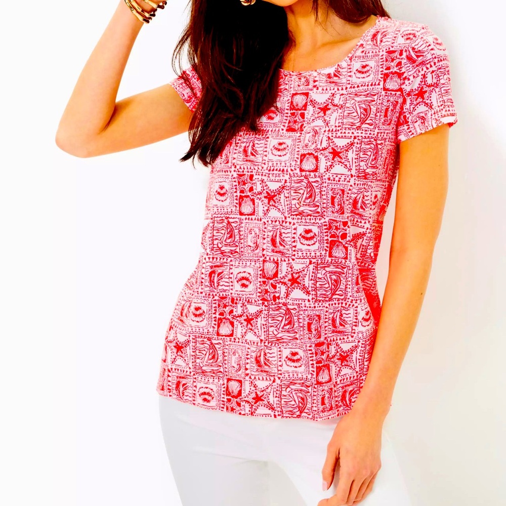 Lilly Pulitzer Etta Scoop Neck Top XL Mizner Red Seaside Harbour NWT